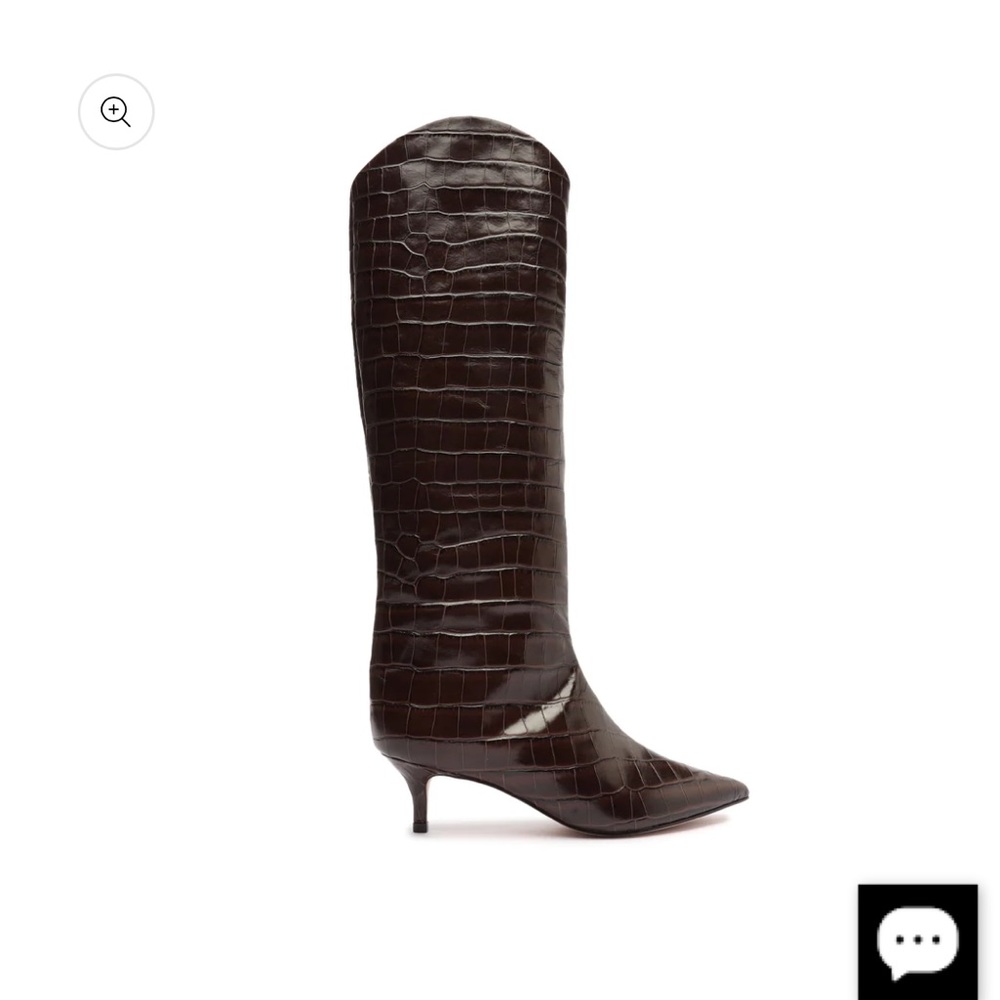 Schutz Dark Chocolate Maryana Lo Crocodile-Embossed Leather Boot